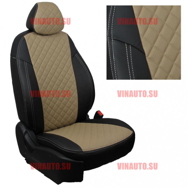 Авточехлы KIA-Sorento II 2009-2020 (Ромб) чер+тем.беж