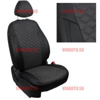 Авточехлы VW- Polo Sd деленная 40\60 с 2010 (Ромб-Алькантара) чер+тем.сер