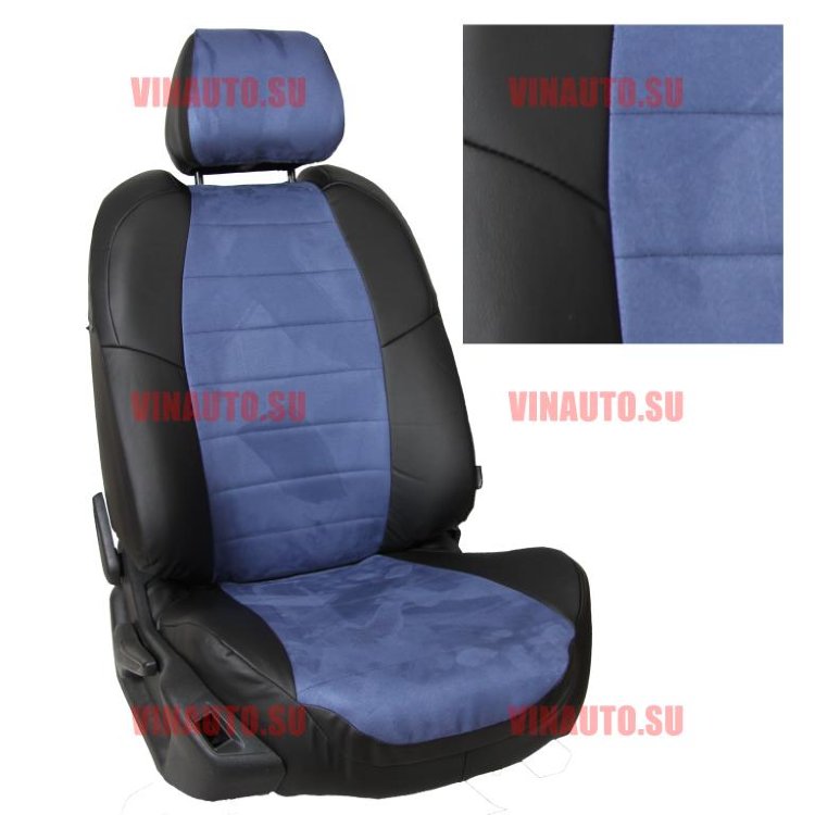 Авточехлы VW- Bora\Golf 4 с 97-05 (Алькантара) чер+синий Авточехлы VW- Bora\Golf 4 с 97-05 (Алькантара) чер+синий
